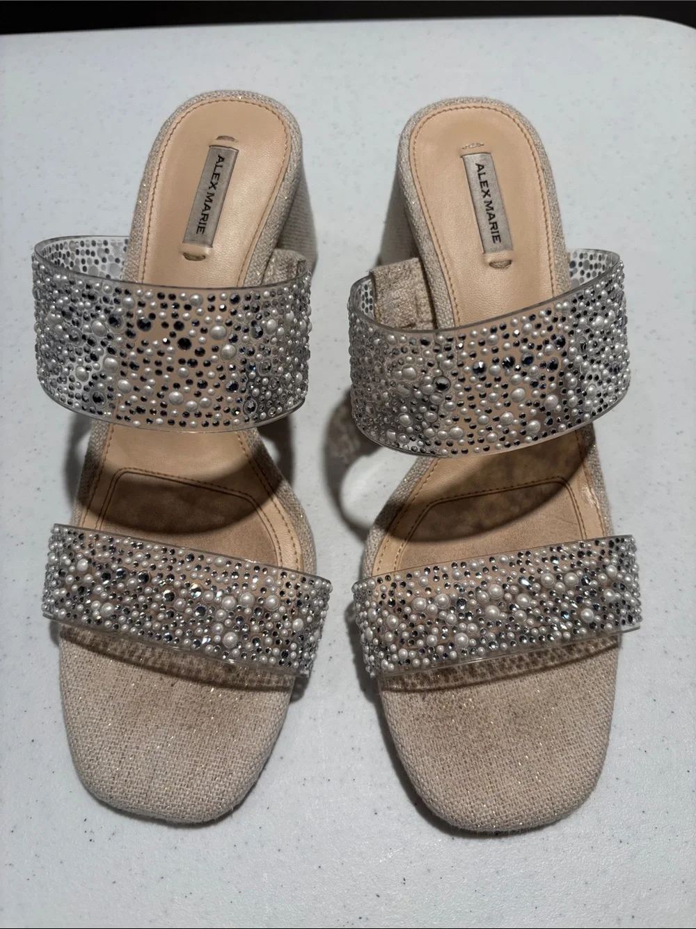 Alex Marie Beaded Pearl Embellished Sandals in Nude